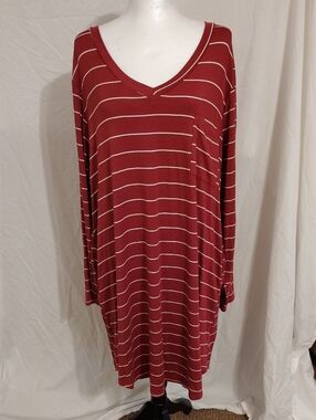 mts Burgundy Striped V-Neck Long Sleeve Dress